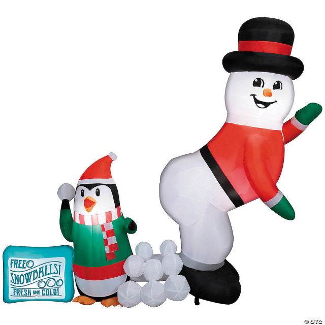 7.5 Foot Animated Where Snowballs Come From With Snowman and Penguin Christmas Inflatable